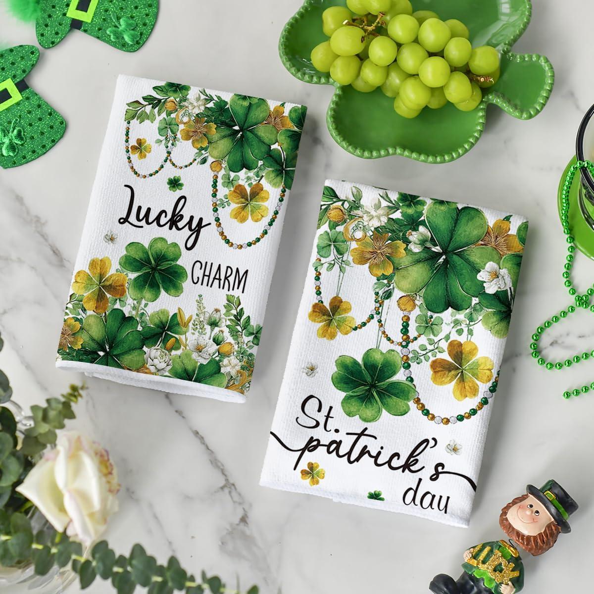 image:imageArtoid Mode Necklace Clover Shamrock StPatricks Day Kitchen Dish Towels 18x26 Inch Farmhouse Holiday Spring Decoration Cleaning Set of 2