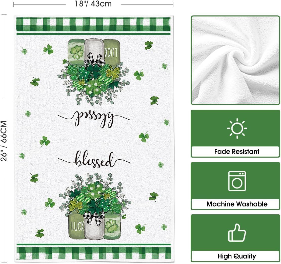 image:imageArtoid Mode Plaid Vase Car Lucky Shamrock St Patricks Day Kitchen Towels Dish Towels 18x26 Inch Farmhouse Spring Decoration Hand Towels Set of 2