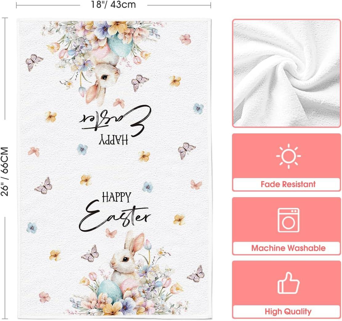 image:imageArtoid Mode Rabbit Bunny Eggs Flowers Basket Butterfly Easter Spring Kitchen Towels Dish Towels 18x26 Inch Farmhouse Summer Decoration Cleaning Set of 4