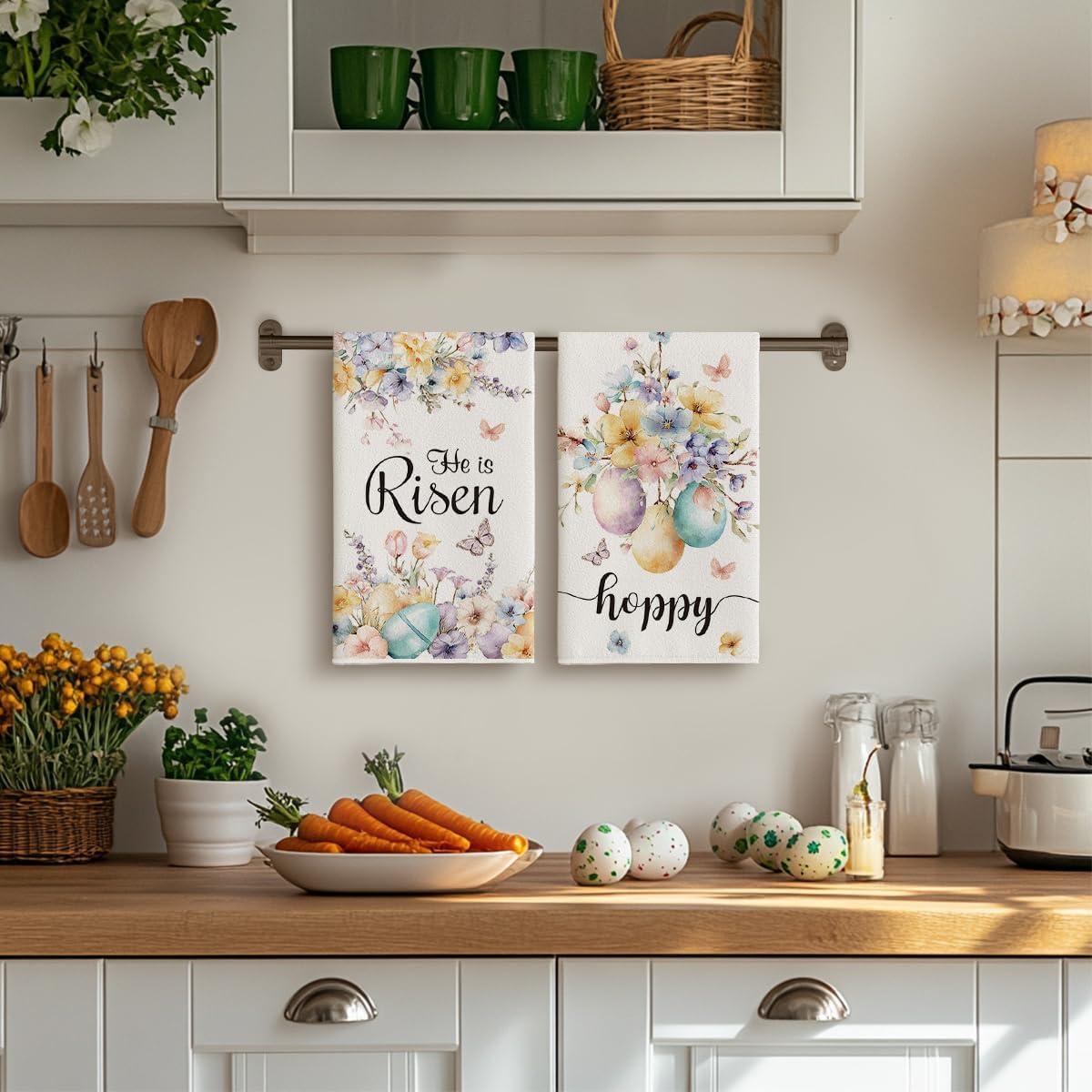 image:imageArtoid Mode Rabbit Bunny Eggs Flowers Basket Butterfly Easter Spring Kitchen Towels Dish Towels 18x26 Inch Farmhouse Summer Decoration Cleaning Set of 4