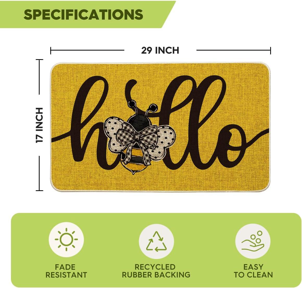 image:imageArtoid Mode Yellow Hello Bee Summer Doormat Home Decor LowProfile Switch Rug Door Mat Floor Mat for Indoor Outdoor 17x29 InchYellow