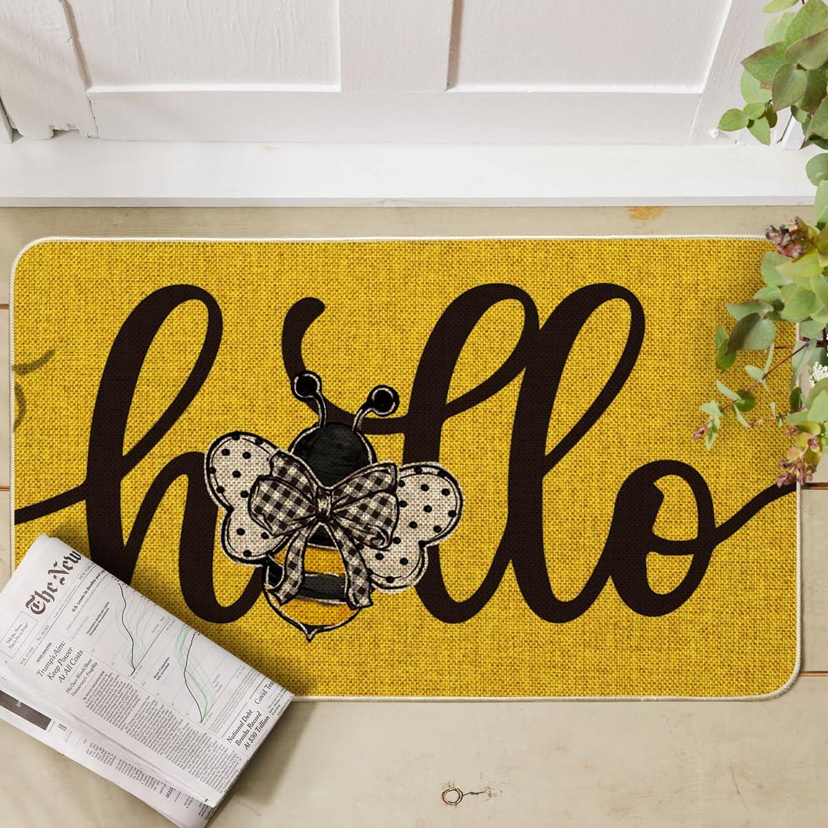 image:imageArtoid Mode Yellow Hello Bee Summer Doormat Home Decor LowProfile Switch Rug Door Mat Floor Mat for Indoor Outdoor 17x29 InchYellow