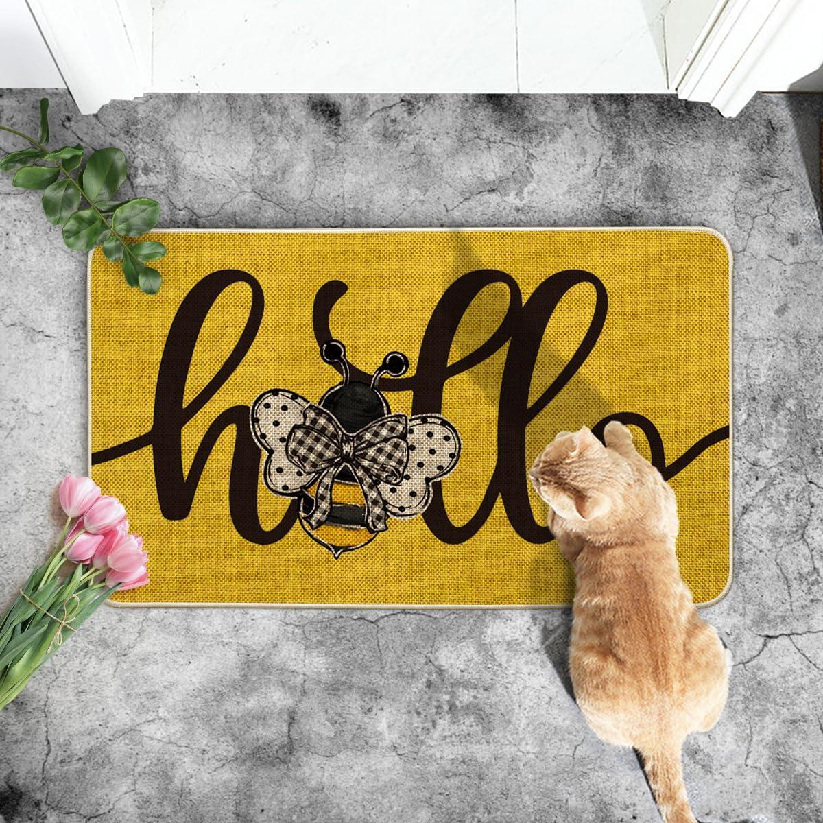 image:imageArtoid Mode Yellow Hello Bee Summer Doormat Home Decor LowProfile Switch Rug Door Mat Floor Mat for Indoor Outdoor 17x29 InchYellow