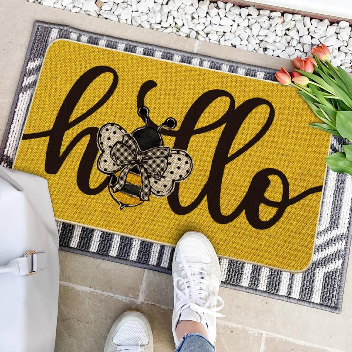 image:imageArtoid Mode Yellow Hello Bee Summer Doormat Home Decor LowProfile Switch Rug Door Mat Floor Mat for Indoor Outdoor 17x29 InchYellow