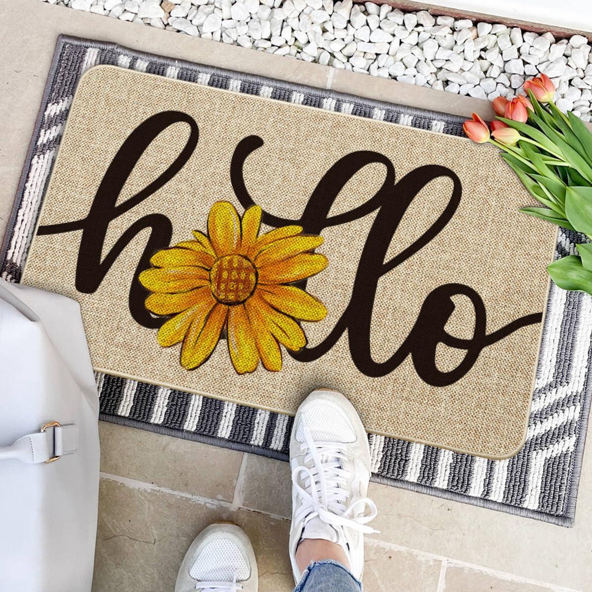 image:imageArtoid Mode Yellow Hello Sunflower Summer Doormat Home Decor LowProfile Switch Rug Door Mat Floor Mat for Indoor Outdoor 17x29 InchBeige