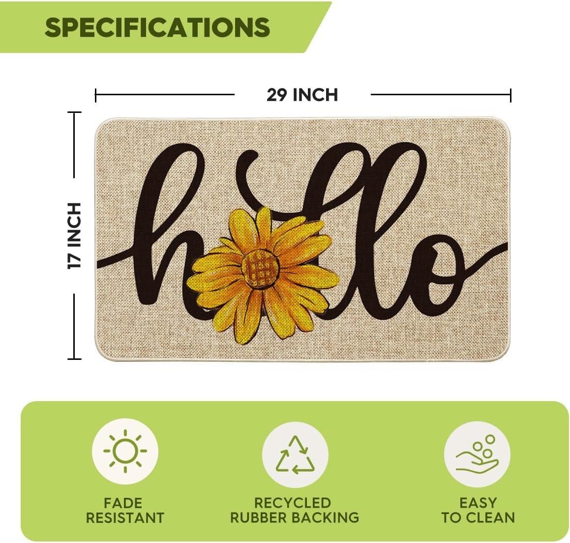 image:imageArtoid Mode Yellow Hello Sunflower Summer Doormat Home Decor LowProfile Switch Rug Door Mat Floor Mat for Indoor Outdoor 17x29 InchBeige