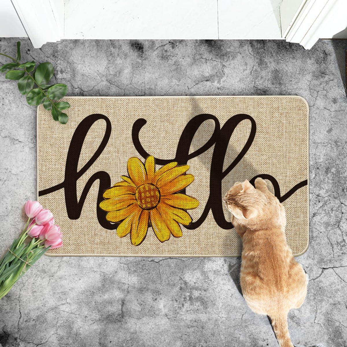 image:imageArtoid Mode Yellow Hello Sunflower Summer Doormat Home Decor LowProfile Switch Rug Door Mat Floor Mat for Indoor Outdoor 17x29 InchBeige