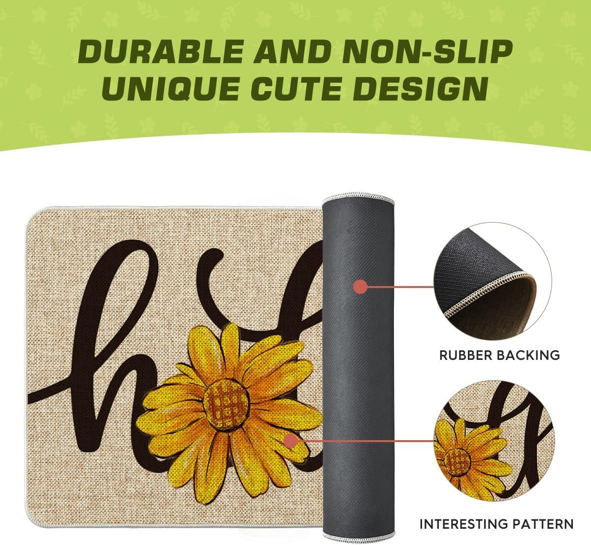 image:imageArtoid Mode Yellow Hello Sunflower Summer Doormat Home Decor LowProfile Switch Rug Door Mat Floor Mat for Indoor Outdoor 17x29 InchBeige
