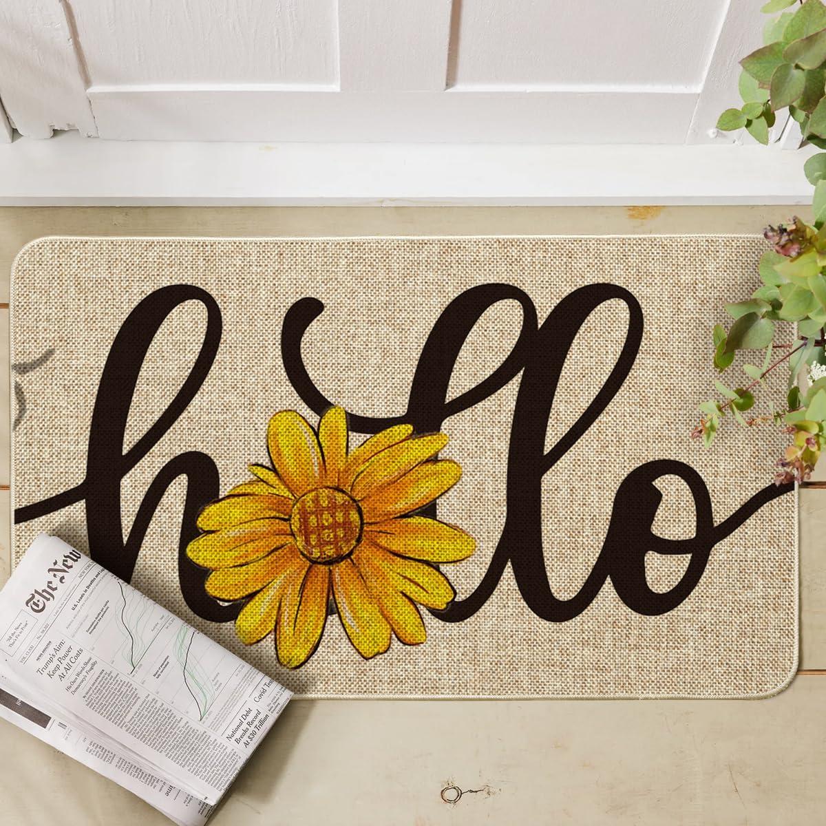 image:imageArtoid Mode Yellow Hello Sunflower Summer Doormat Home Decor LowProfile Switch Rug Door Mat Floor Mat for Indoor Outdoor 17x29 InchBeige