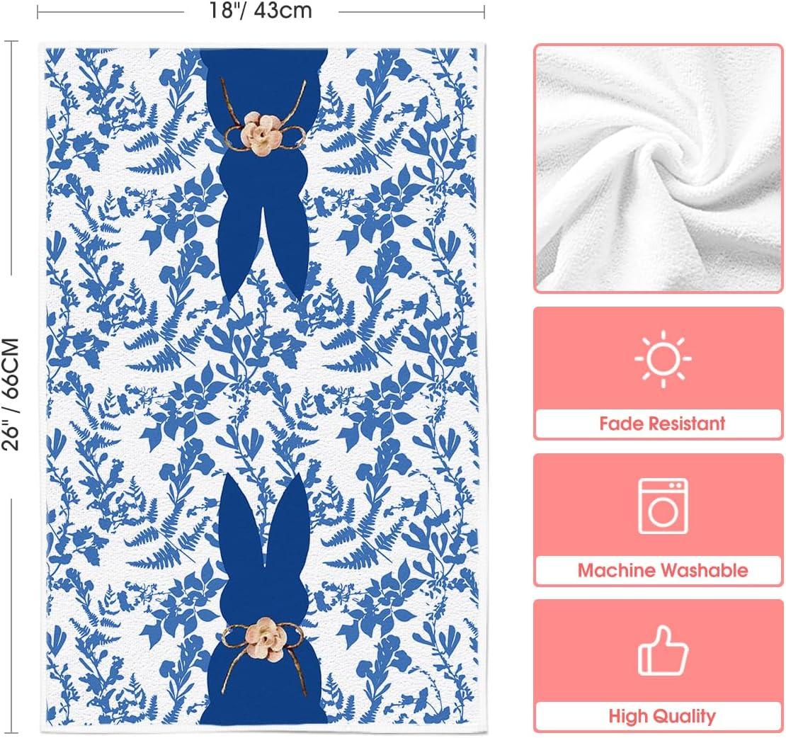 image:imageArtoid Mode Yellow Stripe Polka dots Rabbit Bunny Easter Kitchen Towels Dish Towels 18x26 Inch Seasonal Spring Decoration Cleaning Set of 4Blue