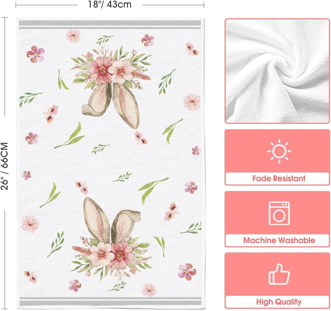 image:imageArtoid Mode Yellow Stripe Polka dots Rabbit Bunny Easter Kitchen Towels Dish Towels 18x26 Inch Seasonal Spring Decoration Cleaning Set of 4Grey