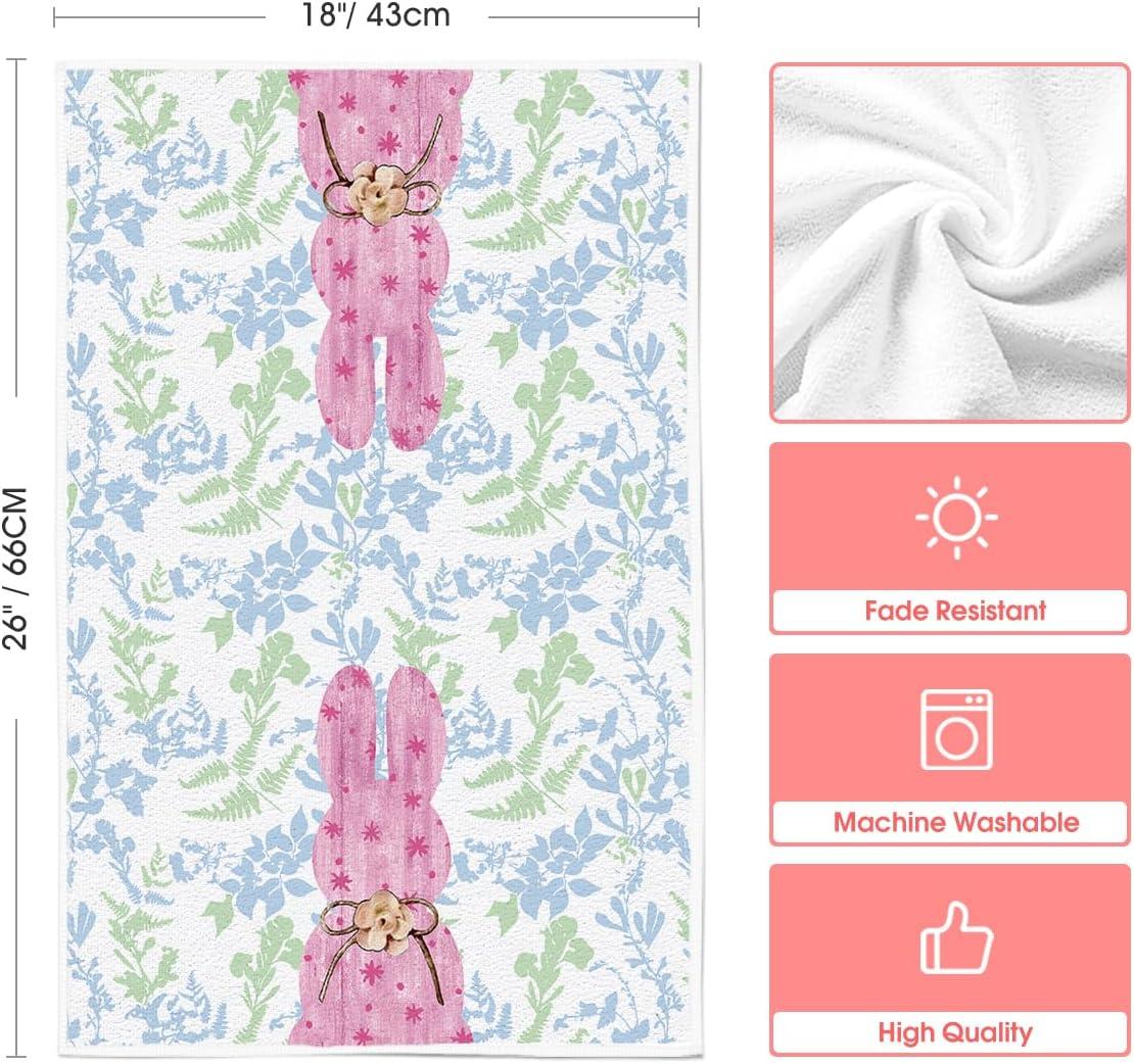 image:imageArtoid Mode Yellow Stripe Polka dots Rabbit Bunny Easter Kitchen Towels Dish Towels 18x26 Inch Seasonal Spring Decoration Cleaning Set of 4PinkBeige