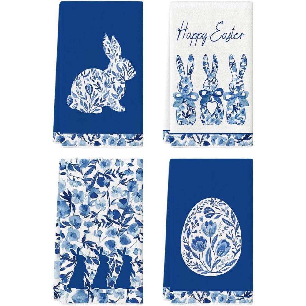 image:imageArtoid Mode Blue Rabbits Bunny Bow Easter Kitchen Towels Dish Towels 18x26 Inch Celadon Spring Farmhouse Holiday Decoration Hand Towels Set of 4