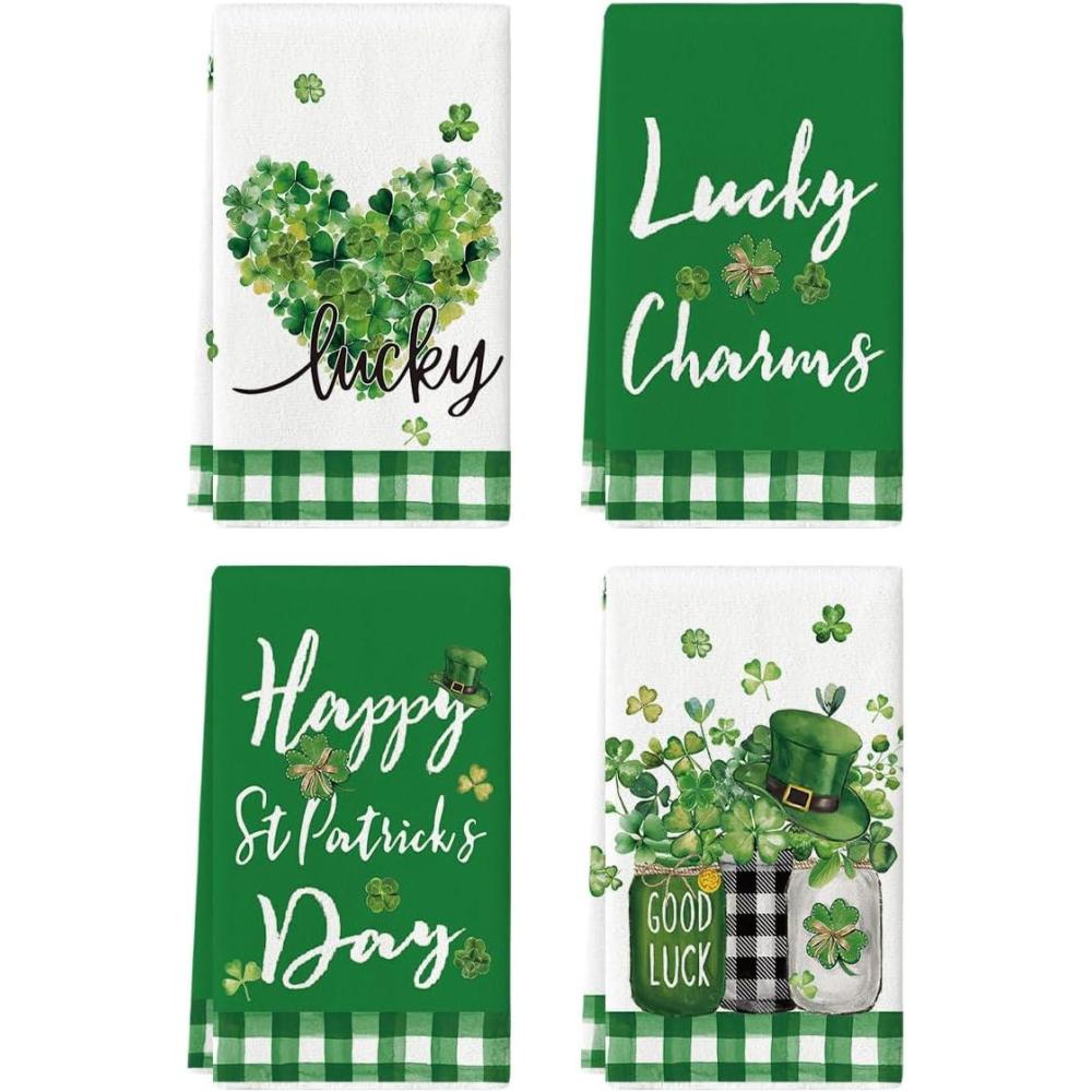 image:imageArtoid Mode Buffalo Plaid Shamrock St Patricks Day Kitchen Towels Dish Towels 18x26 Inch Farmhouse Spring Decoration Hand Towels Set of 4