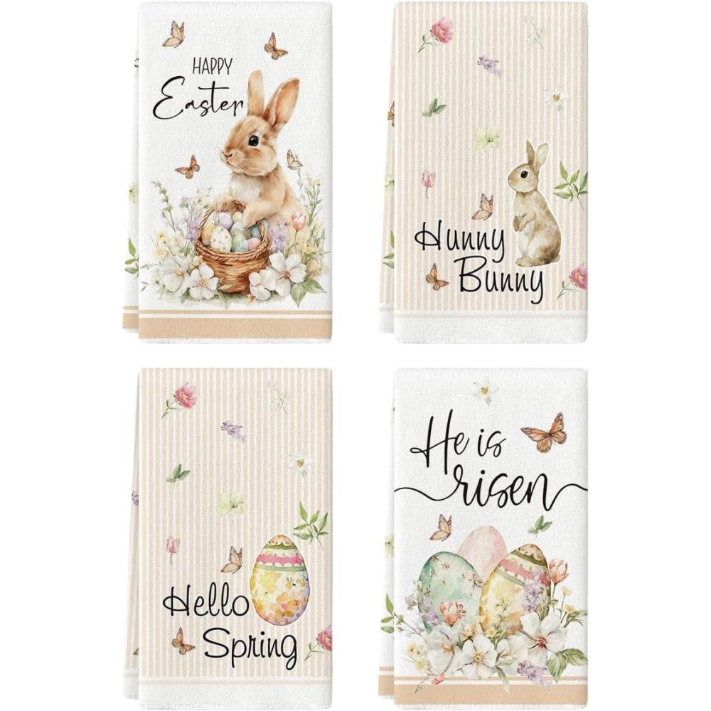 image:imageArtoid Mode Butterfly Rabbit Bunny Eggs Flower Basket Easter Spring Kitchen Towels Dish Towels 18x26 Inch Farmhouse Summer Decoration Cleaning Set of 4