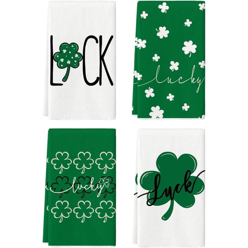 image:imageArtoid Mode Green Clover Shamrock Lucky St Patricks Day Kitchen Towels Dish Towels 18x26 Inch Seasonal Decoration Hand Towels Set of 4Green