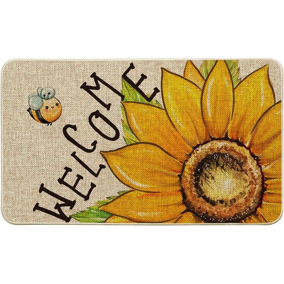 image:imageArtoid Mode Sunflower Bee Welcome Summer Doormat Spring Home Decor LowProfile Switch Rug Door Mat Floor Mat for Indoor Outdoor 17x29 InchYellow