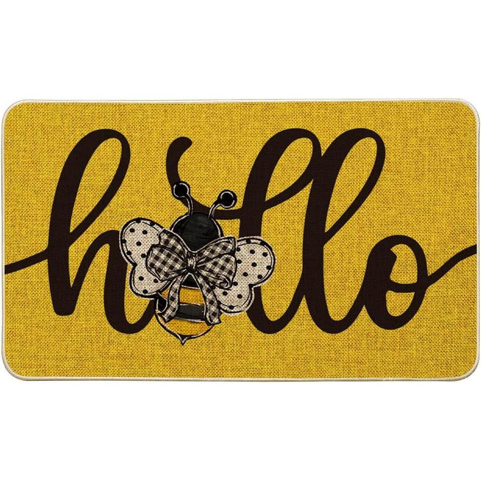 image:imageArtoid Mode Yellow Hello Bee Summer Doormat Home Decor LowProfile Switch Rug Door Mat Floor Mat for Indoor Outdoor 17x29 InchYellow