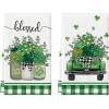 Artoid Mode Plaid Vase Car Lucky Shamrock St. Patrick’s Day Kitchen Towels Dish Towels, 18×26 Inch Farmhouse Spring Decoration Hand Towels Set of 2