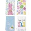Artoid Mode Yellow Stripe Polka dots Rabbit Bunny Easter Kitchen Towels Dish Towels, 18×26 Inch Seasonal Spring Decoration Cleaning Set of 4(Pink/Beige)