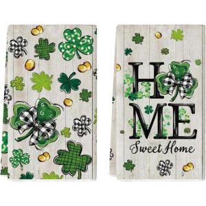 Artoid Mode Beige Clover Shamrock St.Patrick’s Day Kitchen Dish Towels, 18×26 Inch Farmhouse Holiday Spring Decoration Cleaning Set of 2(Wood)