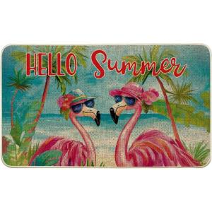 Artoid Mode Flamingo Coconut Tree Hello Summer Doormat, Home Decor Low-Profile Switch Rug Door Mat Floor Mat for Indoor Outdoor 17×29 Inch