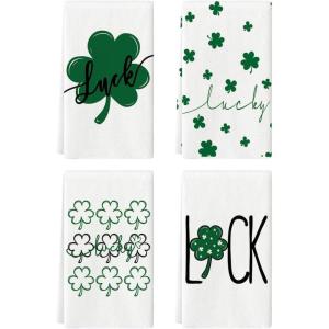 Artoid Mode Green Clover Shamrock Lucky St. Patrick’s Day Kitchen Towels Dish Towels, 18×26 Inch Seasonal Decoration Hand Towels Set of 4(Beige)