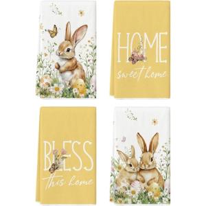 Artoid Mode Rabbit Butterfly Bunny Eggs Bless Sweet Home Easter Spring Kitchen Towels Dish Towels, 18×26 Inch Farmhouse Summer Decoration Cleaning Set of 4