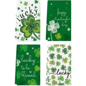 Artoid Mode Shamrock Heart Lucky Happy St. Patrick’s Day Kitchen Towels Dish Towels, 18×26 Inch Farmhouse Spring Decoration Cleaning Set of 4