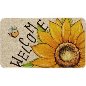 Artoid Mode Sunflower Bee Welcome Summer Doormat, Spring Home Decor Low-Profile Switch Rug Door Mat Floor Mat for Indoor Outdoor 17×29 Inch(Yellow)