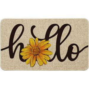 Artoid Mode Yellow Hello Sunflower Summer Doormat, Home Decor Low-Profile Switch Rug Door Mat Floor Mat for Indoor Outdoor 17×29 Inch(Beige)