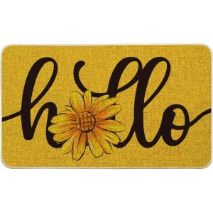 Artoid Mode Yellow Hello Sunflower Summer Doormat, Home Decor Low-Profile Switch Rug Door Mat Floor Mat for Indoor Outdoor 17×29 Inch(Yellow)