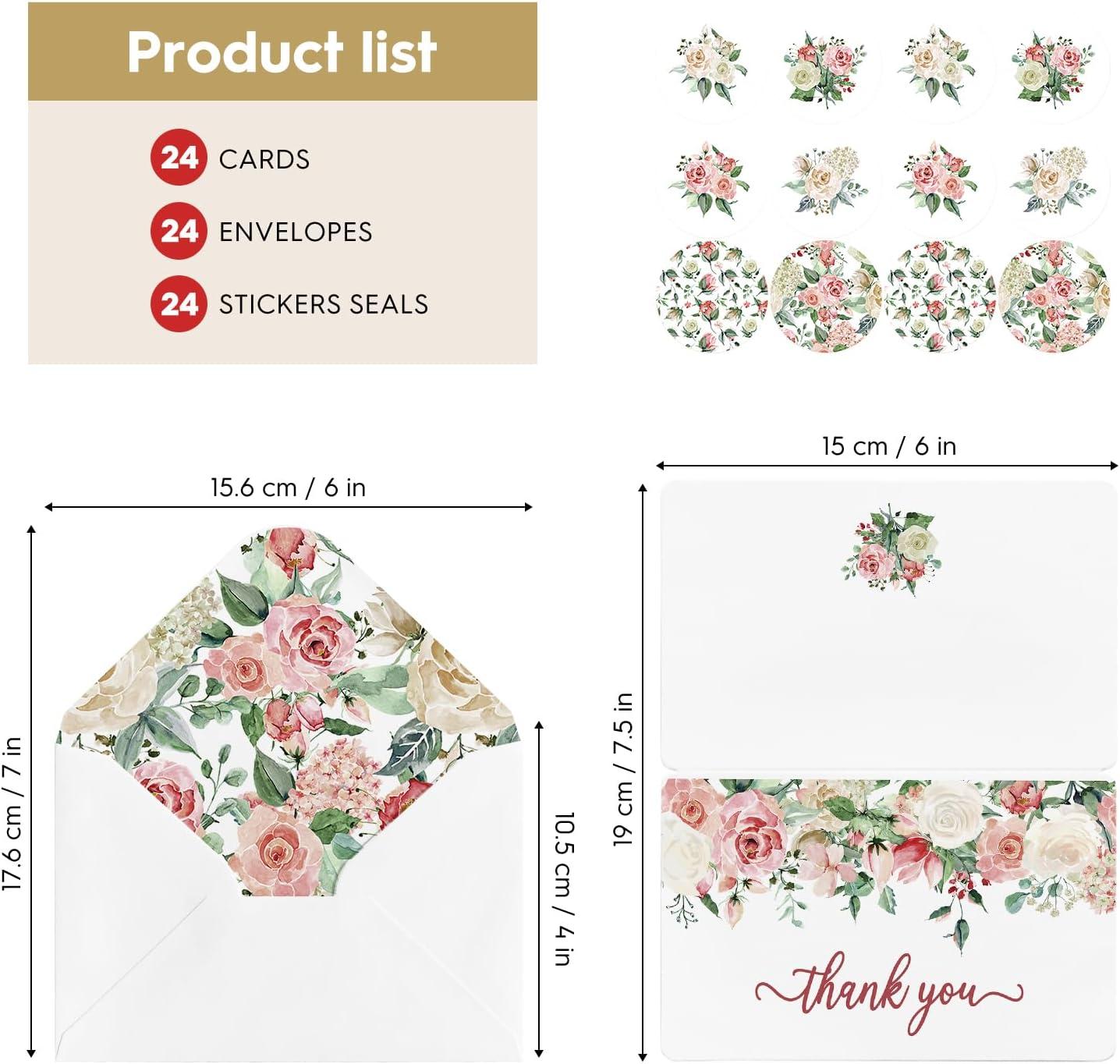 image:imageArtoid Mode 24 Pack Rose Flower Thank You Cards Wedding Greeting Cards Gift With Envelope Sticker Blank Note Cards for Birthday Wedding Baby Shower Bridal Shower 4 x 6 Inch