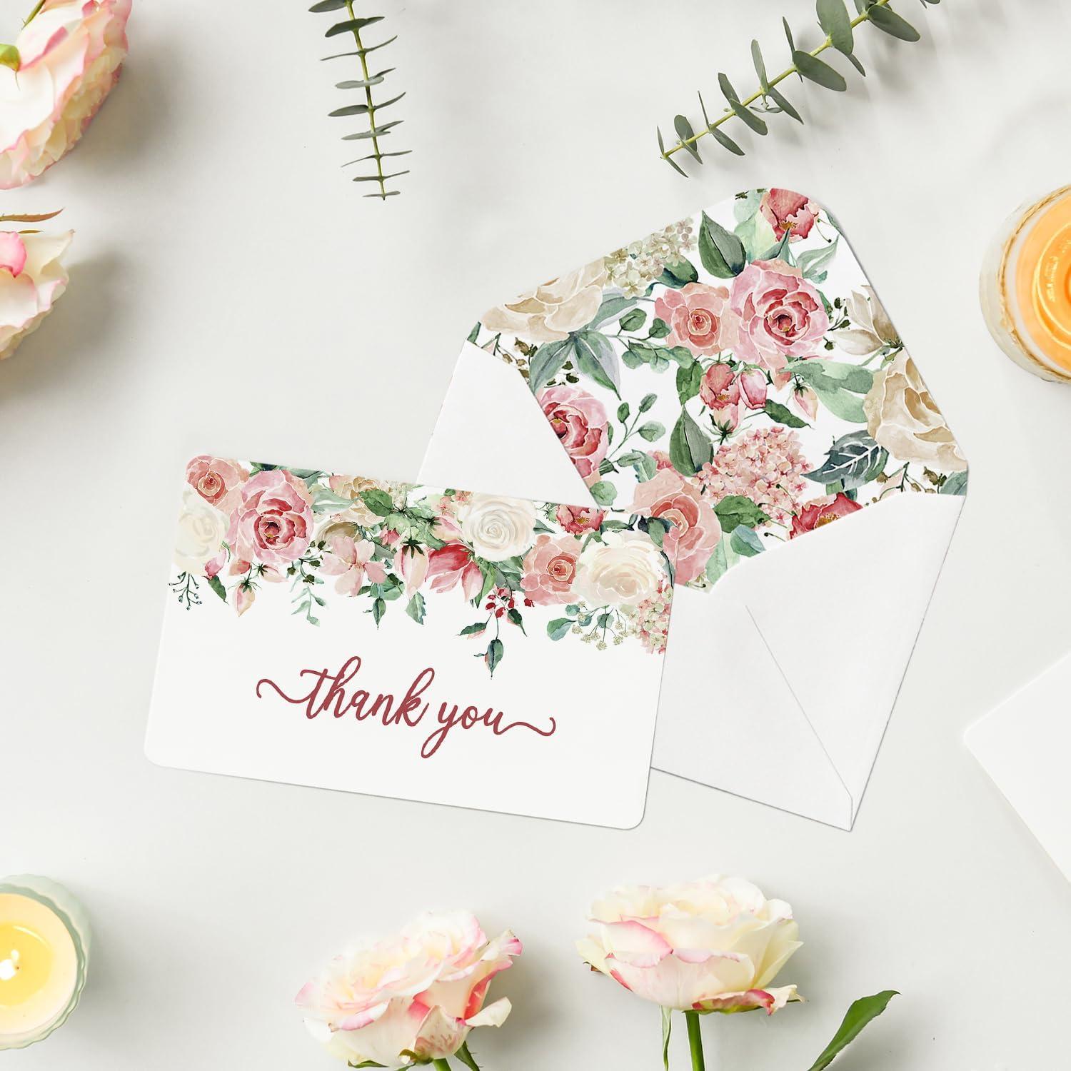 image:imageArtoid Mode 24 Pack Rose Flower Thank You Cards Wedding Greeting Cards Gift With Envelope Sticker Blank Note Cards for Birthday Wedding Baby Shower Bridal Shower 4 x 6 Inch
