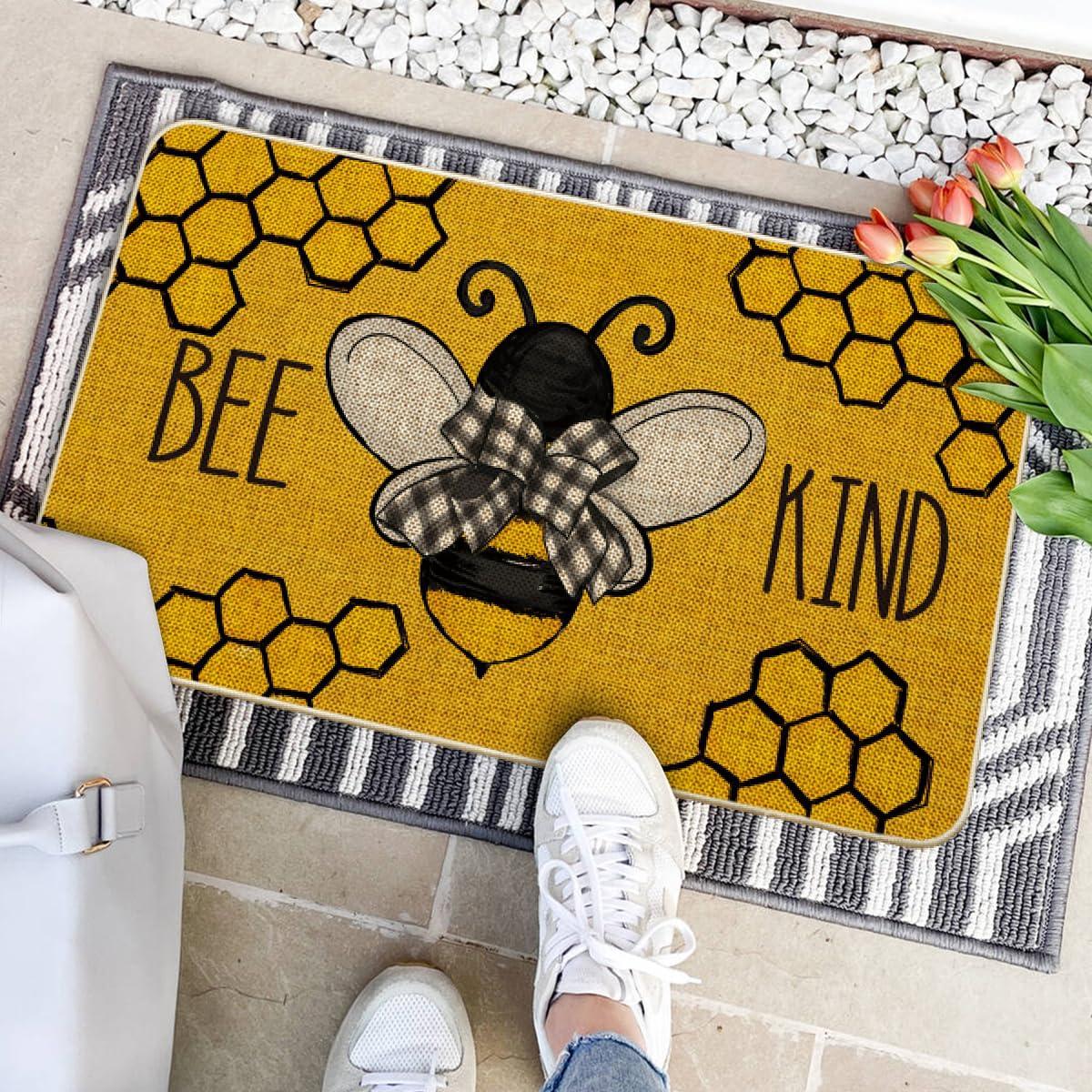 image:imageArtoid Mode Bee Kind Bow Tie Yellow Spring Doormat Seasonal Summer Home Decor LowProfile Switch Rug Door Mat Floor Mat for Indoor Outdoor 17x29 InchYellow