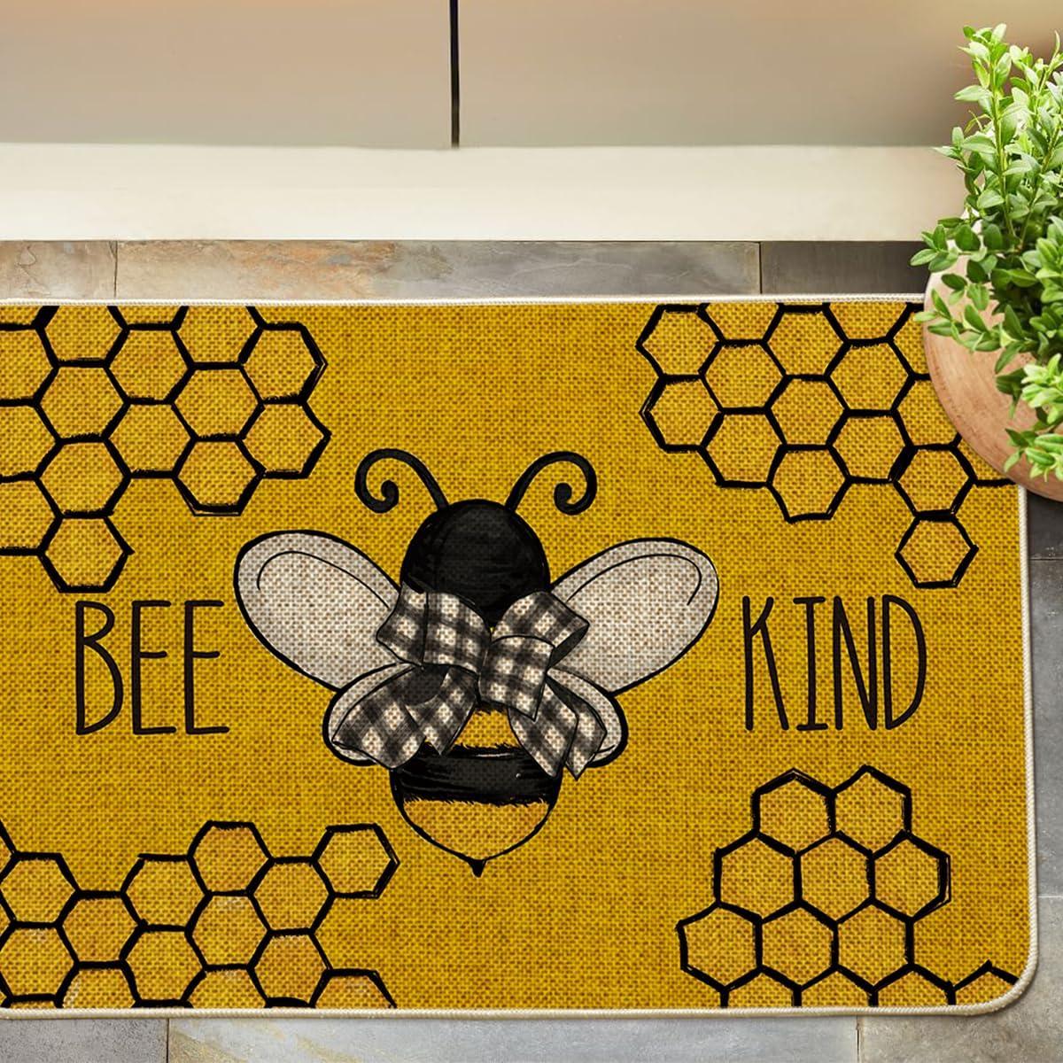 image:imageArtoid Mode Bee Kind Bow Tie Yellow Spring Doormat Seasonal Summer Home Decor LowProfile Switch Rug Door Mat Floor Mat for Indoor Outdoor 17x29 InchYellow