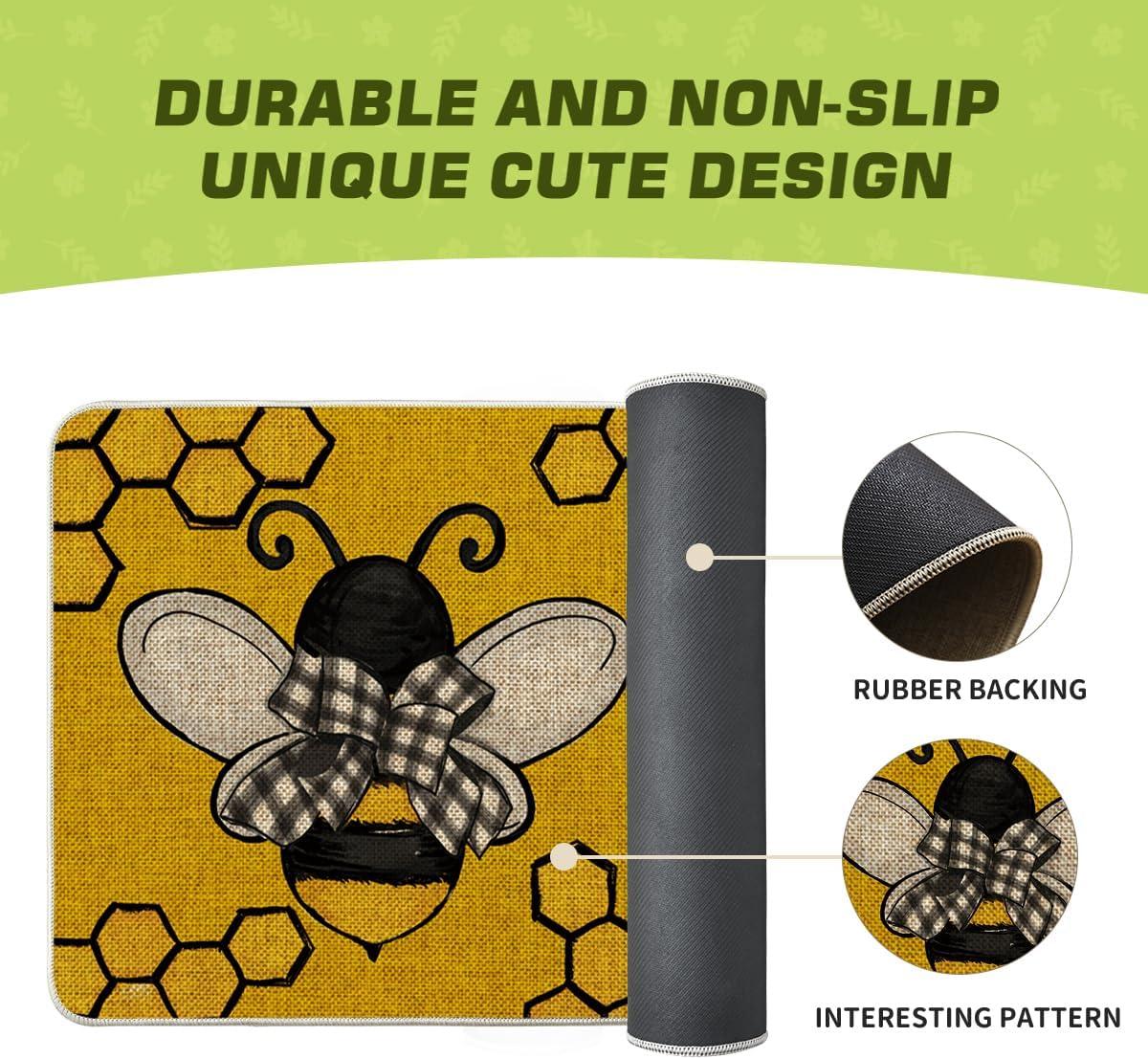 image:imageArtoid Mode Bee Kind Bow Tie Yellow Spring Doormat Seasonal Summer Home Decor LowProfile Switch Rug Door Mat Floor Mat for Indoor Outdoor 17x29 InchYellow