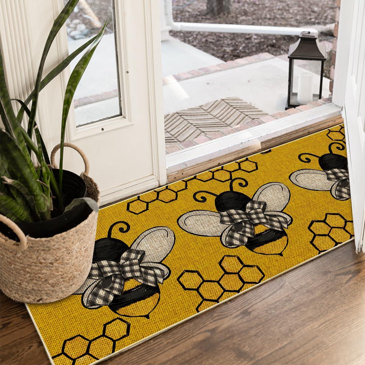 image:imageArtoid Mode Bee Kind Bow Tie Yellow Spring Doormat Seasonal Summer Home Decor LowProfile Switch Rug Door Mat Floor Mat for Indoor Outdoor 17x29 InchYellow
