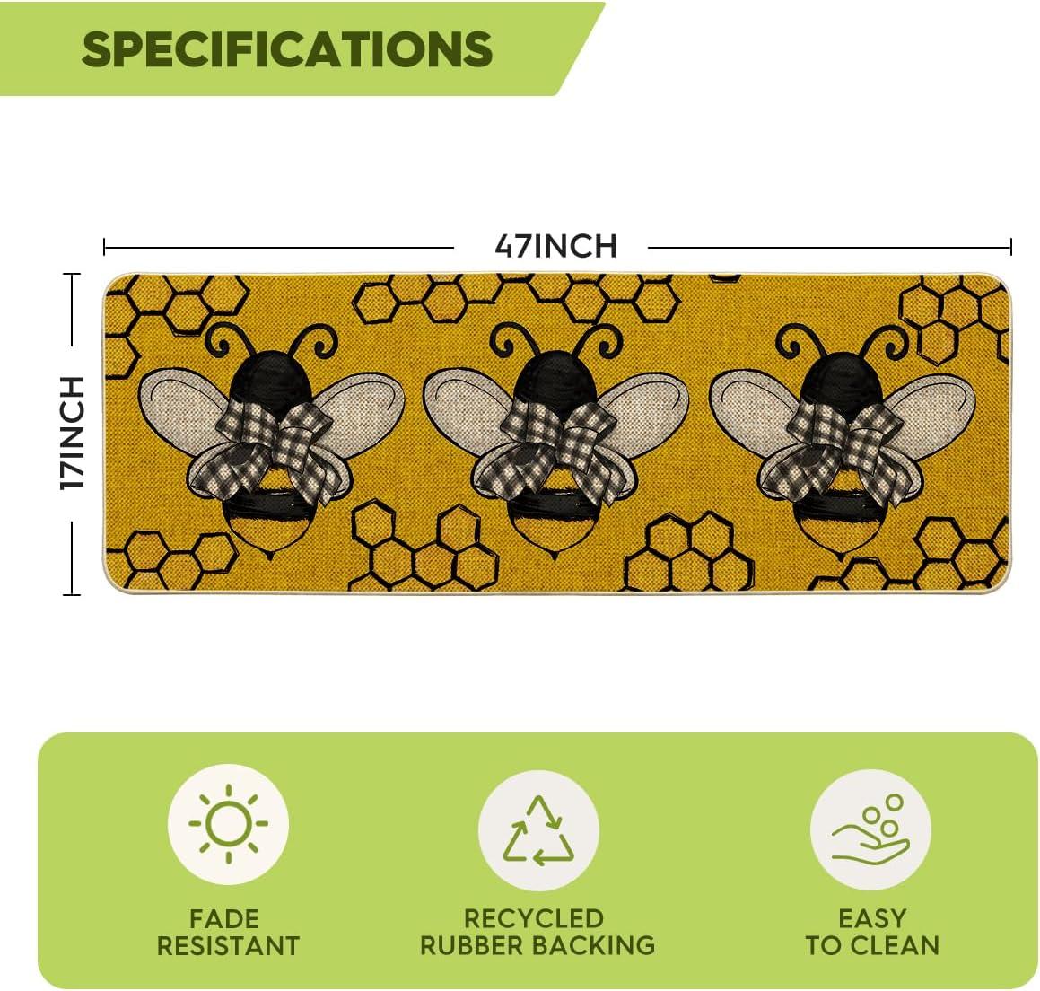 image:imageArtoid Mode Bee Kind Bow Tie Yellow Spring Doormat Seasonal Summer Home Decor LowProfile Switch Rug Door Mat Floor Mat for Indoor Outdoor 17x29 InchYellow