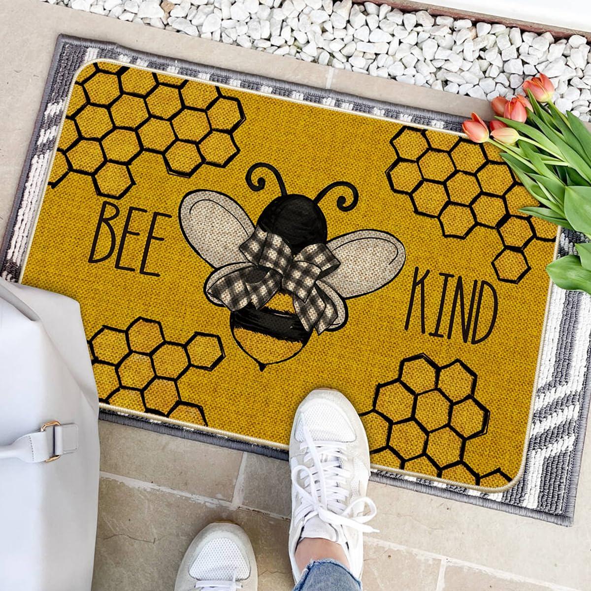 image:imageArtoid Mode Bee Kind Bow Tie Yellow Spring Doormat Seasonal Summer Home Decor LowProfile Switch Rug Door Mat Floor Mat for Indoor Outdoor 17x29 InchYellow