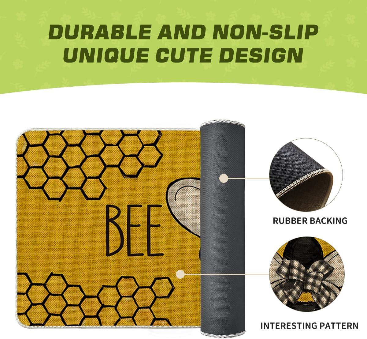 image:imageArtoid Mode Bee Kind Bow Tie Yellow Spring Doormat Seasonal Summer Home Decor LowProfile Switch Rug Door Mat Floor Mat for Indoor Outdoor 17x29 InchYellow