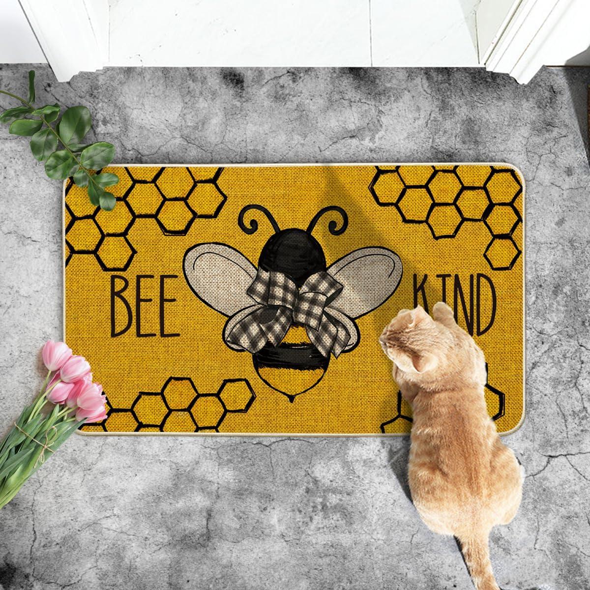 image:imageArtoid Mode Bee Kind Bow Tie Yellow Spring Doormat Seasonal Summer Home Decor LowProfile Switch Rug Door Mat Floor Mat for Indoor Outdoor 17x29 InchYellow