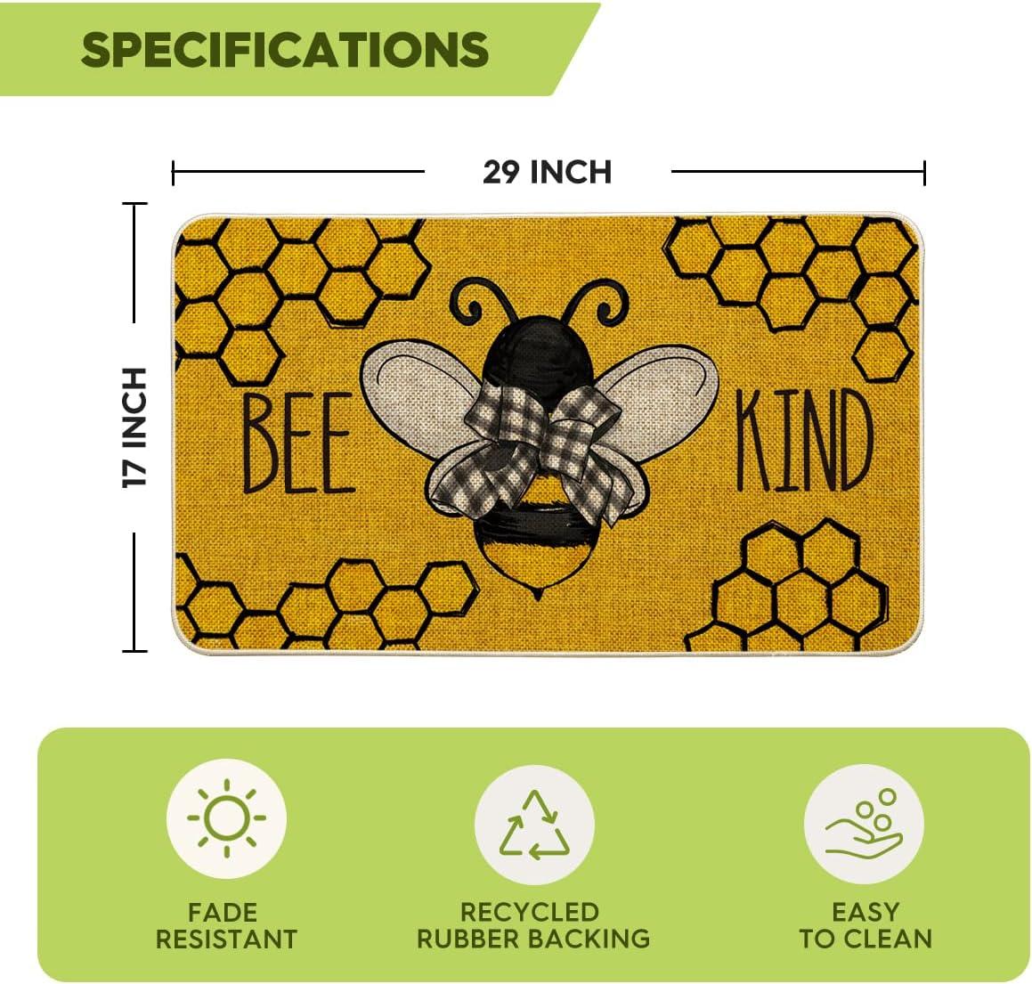 image:imageArtoid Mode Bee Kind Bow Tie Yellow Spring Doormat Seasonal Summer Home Decor LowProfile Switch Rug Door Mat Floor Mat for Indoor Outdoor 17x29 InchYellow