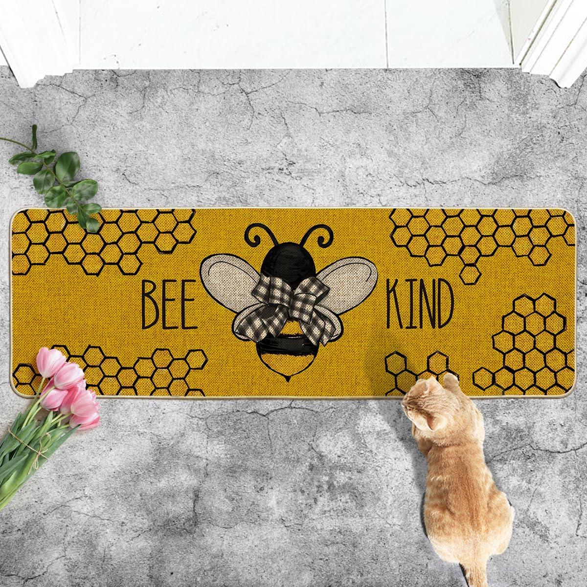 image:imageArtoid Mode Bee Kind Bow Tie Yellow Spring Doormat Seasonal Summer Home Decor LowProfile Switch Rug Door Mat Floor Mat for Indoor Outdoor 17x29 InchYellow
