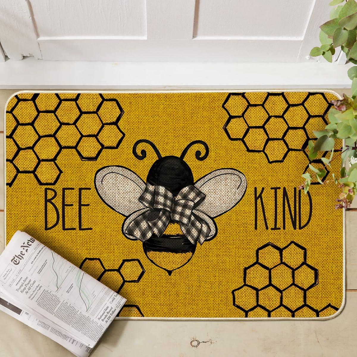 image:imageArtoid Mode Bee Kind Bow Tie Yellow Spring Doormat Seasonal Summer Home Decor LowProfile Switch Rug Door Mat Floor Mat for Indoor Outdoor 17x29 InchYellow