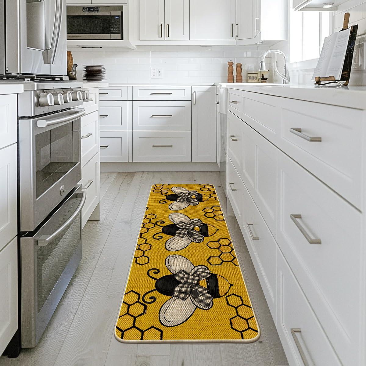 image:imageArtoid Mode Bee Kind Bow Tie Yellow Spring Doormat Seasonal Summer Home Decor LowProfile Switch Rug Door Mat Floor Mat for Indoor Outdoor 17x29 InchYellow