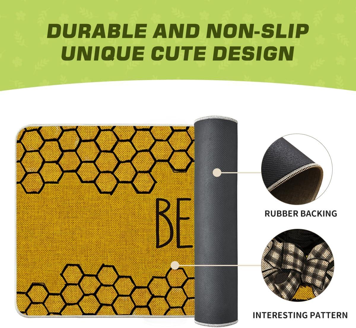 image:imageArtoid Mode Bee Kind Bow Tie Yellow Spring Doormat Seasonal Summer Home Decor LowProfile Switch Rug Door Mat Floor Mat for Indoor Outdoor 17x29 InchYellow