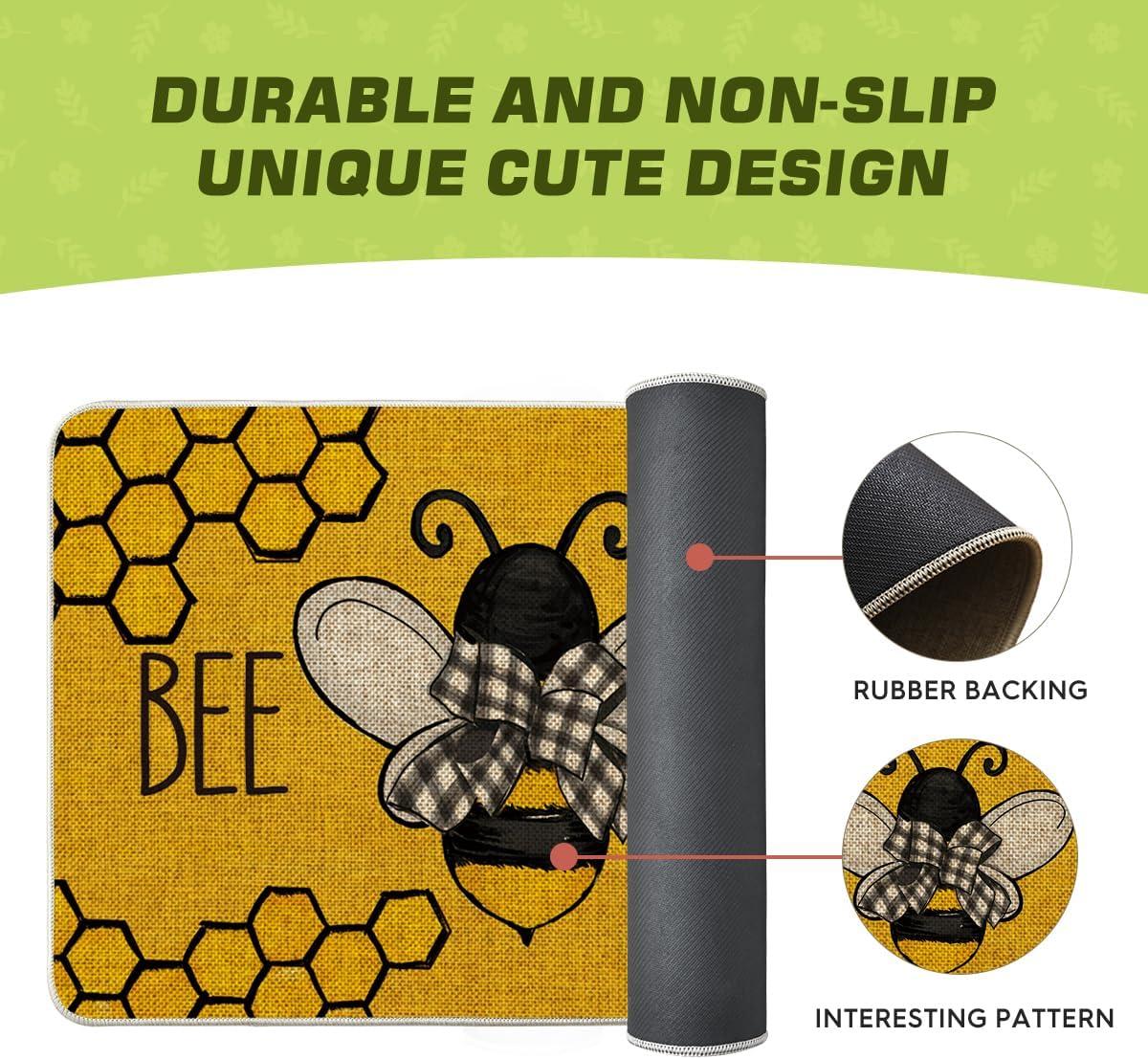 image:imageArtoid Mode Bee Kind Bow Tie Yellow Spring Doormat Seasonal Summer Home Decor LowProfile Switch Rug Door Mat Floor Mat for Indoor Outdoor 17x29 InchYellow