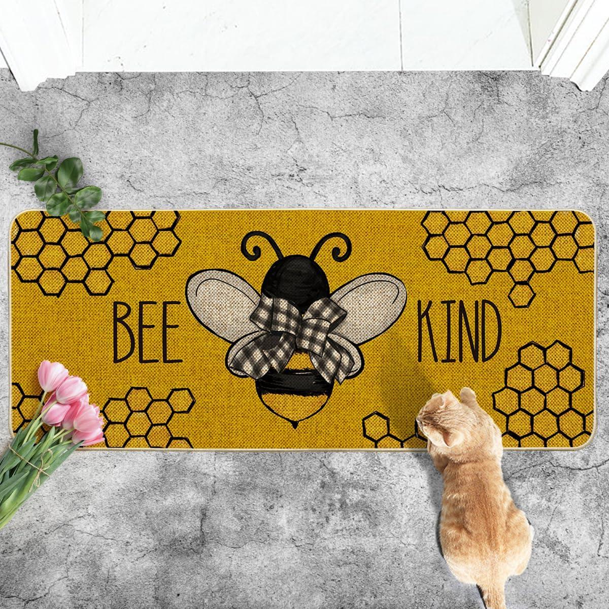 image:imageArtoid Mode Bee Kind Bow Tie Yellow Spring Doormat Seasonal Summer Home Decor LowProfile Switch Rug Door Mat Floor Mat for Indoor Outdoor 17x29 InchYellow
