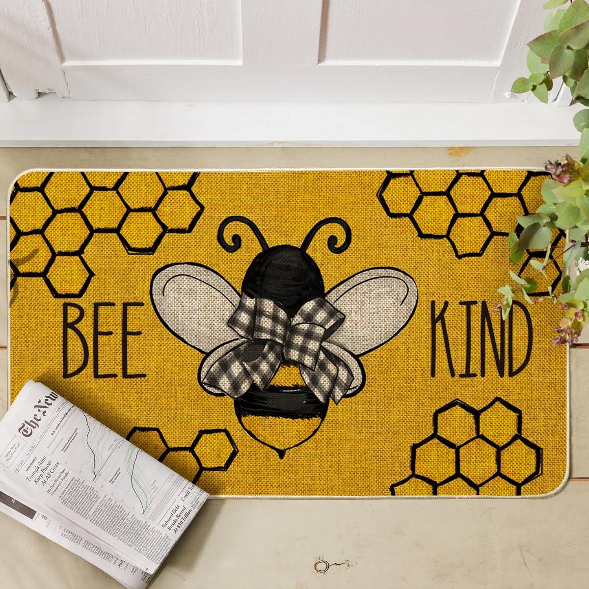 image:imageArtoid Mode Bee Kind Bow Tie Yellow Spring Doormat Seasonal Summer Home Decor LowProfile Switch Rug Door Mat Floor Mat for Indoor Outdoor 17x29 InchYellow